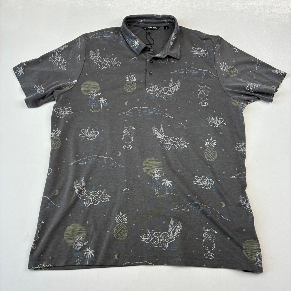 Travis Mathew Polo Shirt Mens XXL Gray Tropical Hula‎ Pineapple Aloha Golf Top - Picture 5 of 8